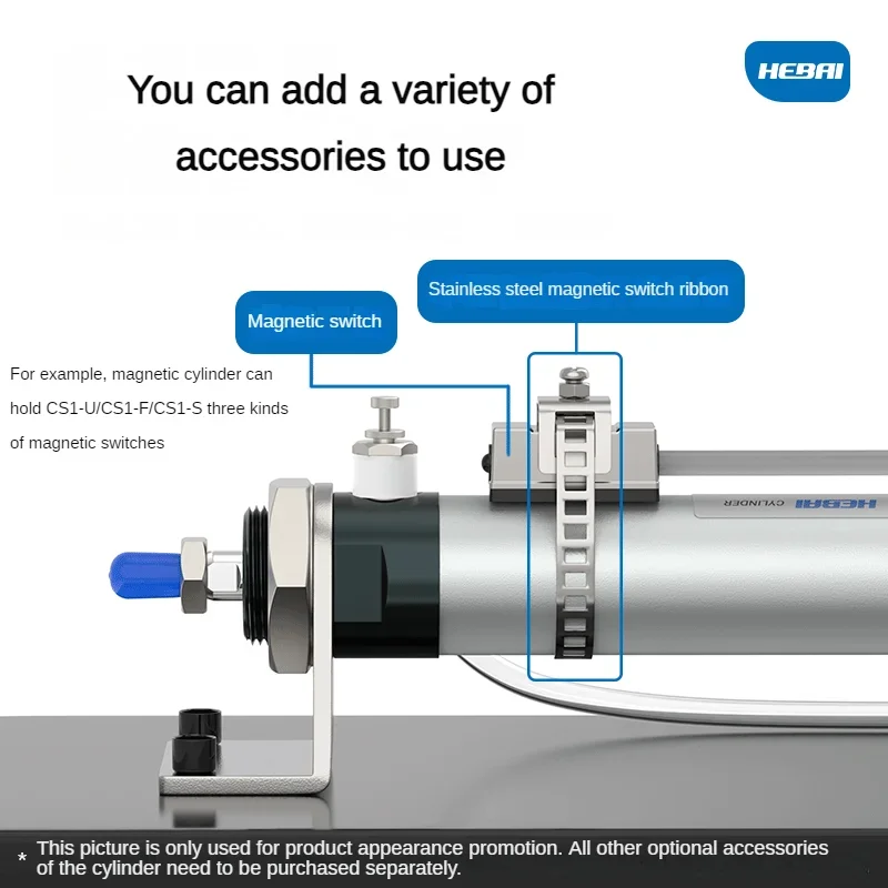 HEBAI MAL Series Mini Pneumatic Cylinder 16mm Bore 25/50/100/150/200/300/450mm Stroke Double Acting Aluminum Alloy Air Cylinder