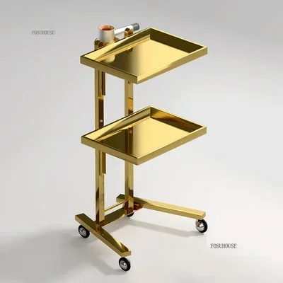 Beauty Stainless Steel Salon Trolleys Hair Cutting Folding Bar Trolley Barber Shop Special Tool Carts with Wheels