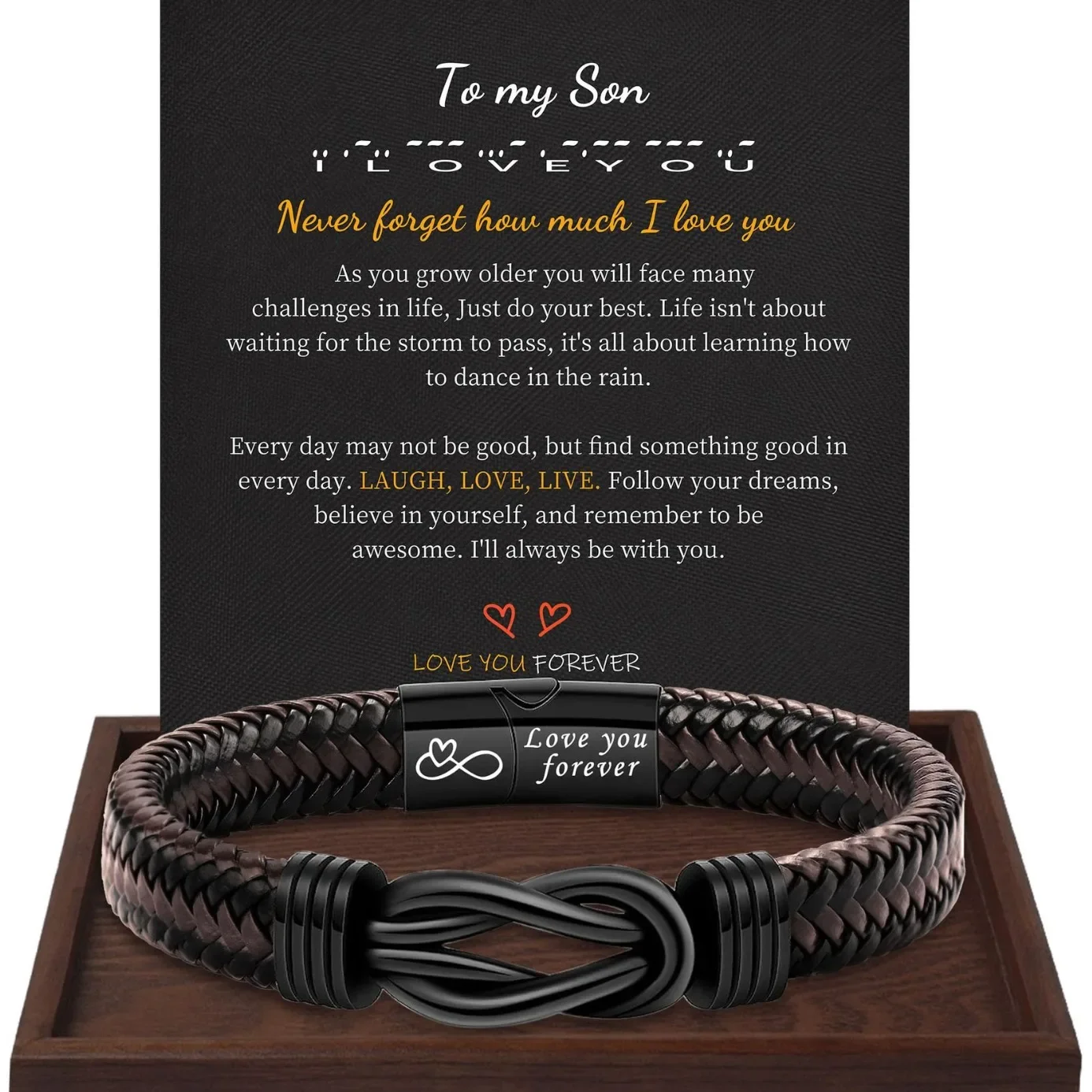 

Stainless Steel Leather Bracelet To My Son To My Grandson To My Dad Braided Jewelry for Men Festival Gift Row Magnetic Closure