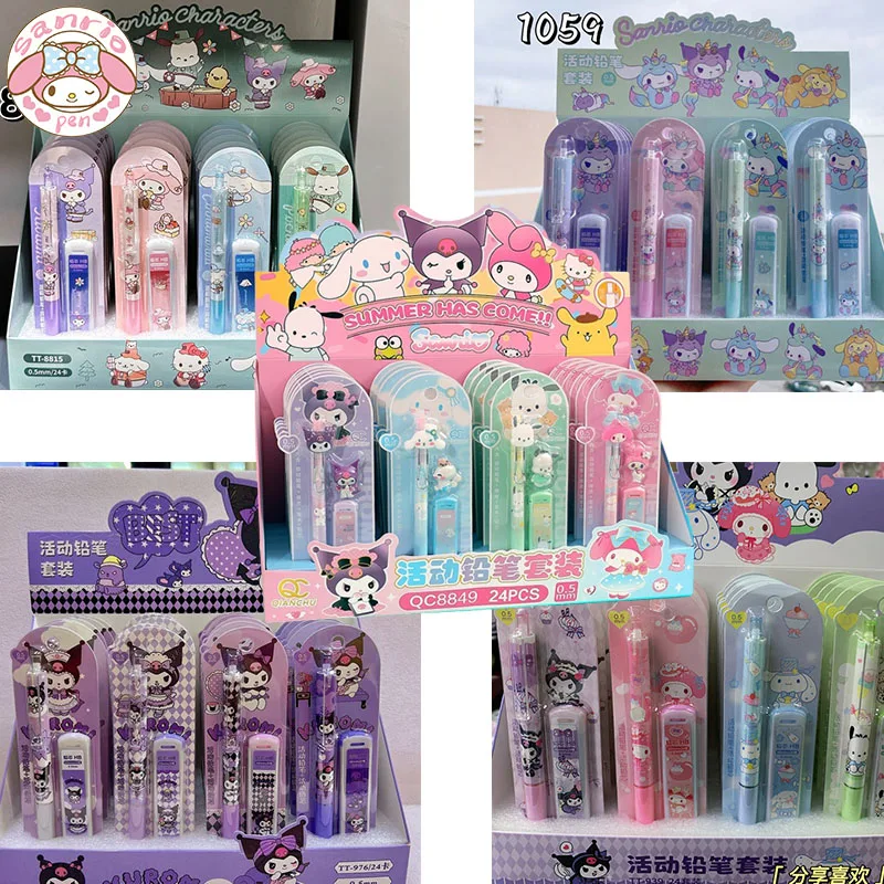 

Sanrio Mechanical Pencil Melody Kuromi Cinnamoroll Pochacco 12/24pcs Kawaii Students Stationery Set Automatic Pencil 0.5mm Press