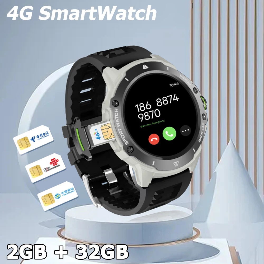 남녀공용 AMOLED 스마트워치 SIM 카드, GPS 와이파이 NFC 다운로드 앱, 듀얼 카메라, 비디오 통화, 심박수 모니터링, 구글 플레이, 4G, 신제품