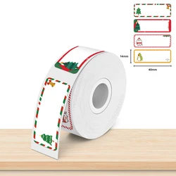White Adhesive Label Paper Roll with Transparent Tape - Multiple Sizes (Christmas Tree)
