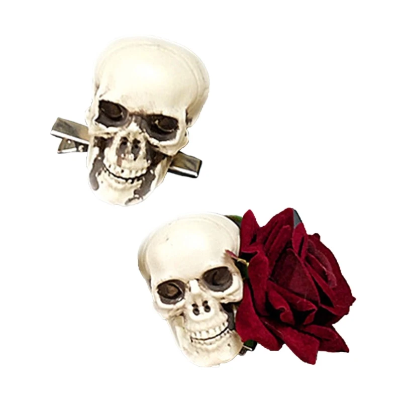 Skull Rose Flower Hair Clip Day of The Dead Skull Side Clip Adult Lady Dress Up Costume Head Accessories Party Supplies