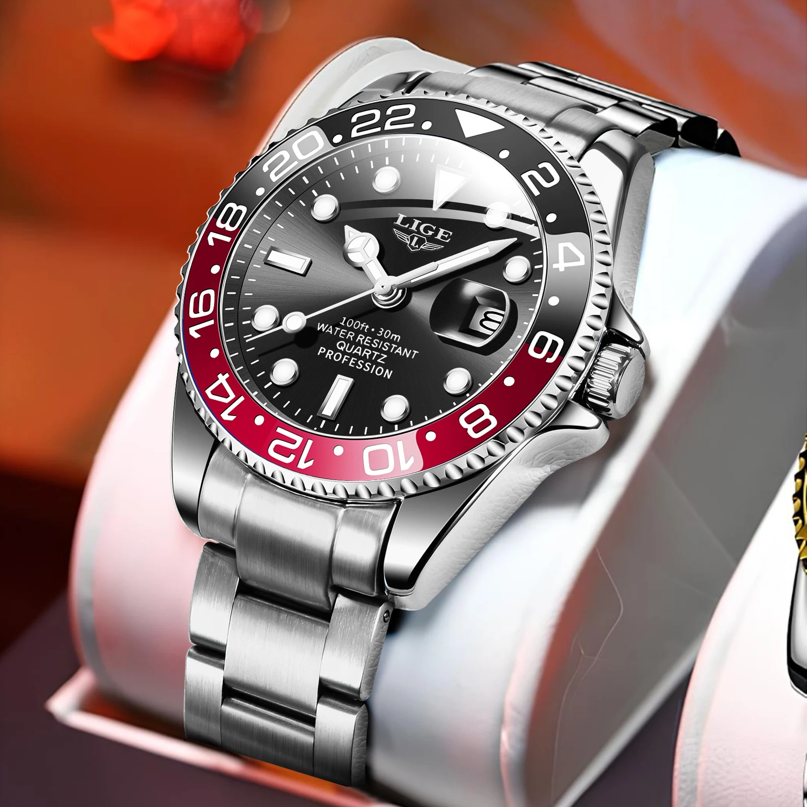 Elegant LIGE Men's Luminous Stainless Steel Quartz Luxury Watch - Waterproof Business Timepiece