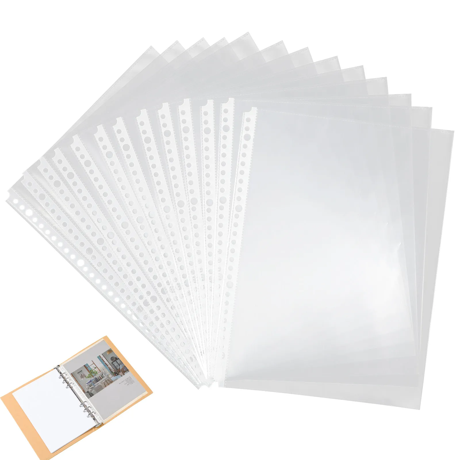 100Pcs 클리어 파일 폴더 내부 페이지 프로텍터 30 홀 바인더 루스 리프 가방 문서 파일링을위한 투명 플라스틱 시트