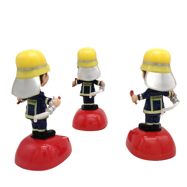 Solar Car Decoration Firefighter Shaking Head Doll Car Accessories Solar Powered Dancing Toy Home Tabletop Ornaments 3