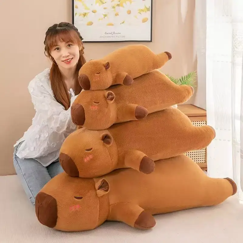 60cm Kawaii Cartoon Giant Strip Capybara Plush Doll Pillow Lying Brown Orange Wings Creative Capybara Plush Toy Home Decor