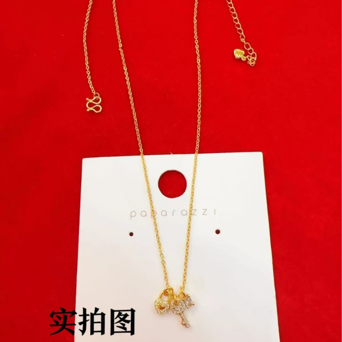 24K Gold AU999 Heart Lock & Key Pendant Necklace with Zircon, Women's Collarbone Chain, Luxury Couple Gift Set
