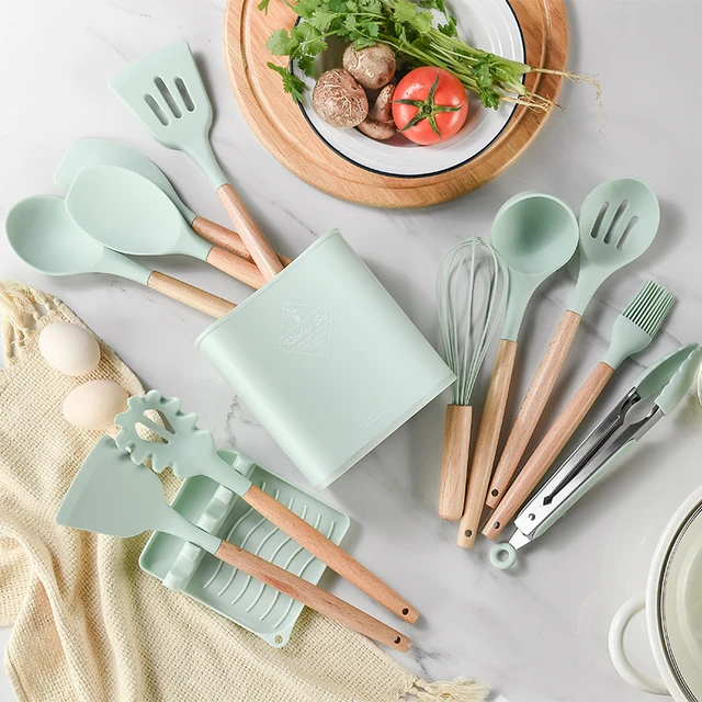 Silicone Kitchen Utensils Pot Holder Leakproof Cooking Spoon Non-stick Pot  Silicone Spoon Set Modern Simple Style Resistant - AliExpress