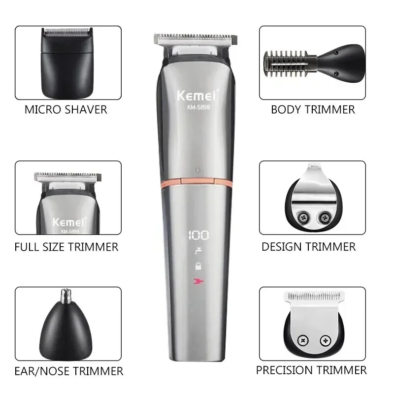 KEMEI cross-border KM-5898 electric hairdresser Multi-functional LCD display USB charging electric clipper barber 4