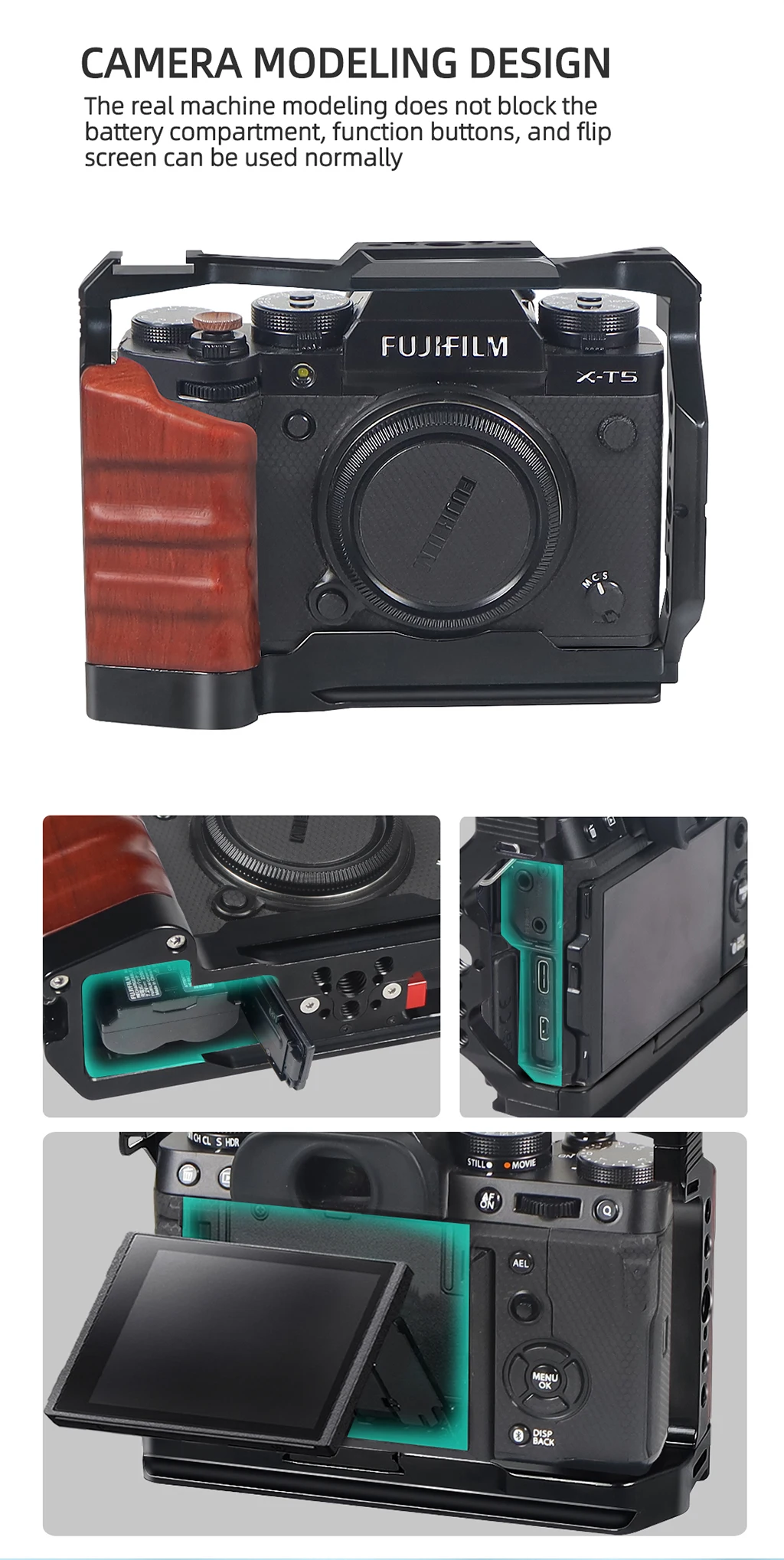 Käfig für Fujifilm X-T5 mit Schnellwechselplatte für Arca-Swiss Handgriff für Fujifilm X-T5 Kamera L-förmiger Griff für DJI Gimbal – Detail 5