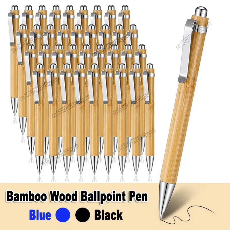 3/5/10/20/30/50Pcs Set Bamboo Wood Ballpoint Pen 1.0mm Tip Blue Black Ink Business Signature Ball Pen Office Writing Stationery