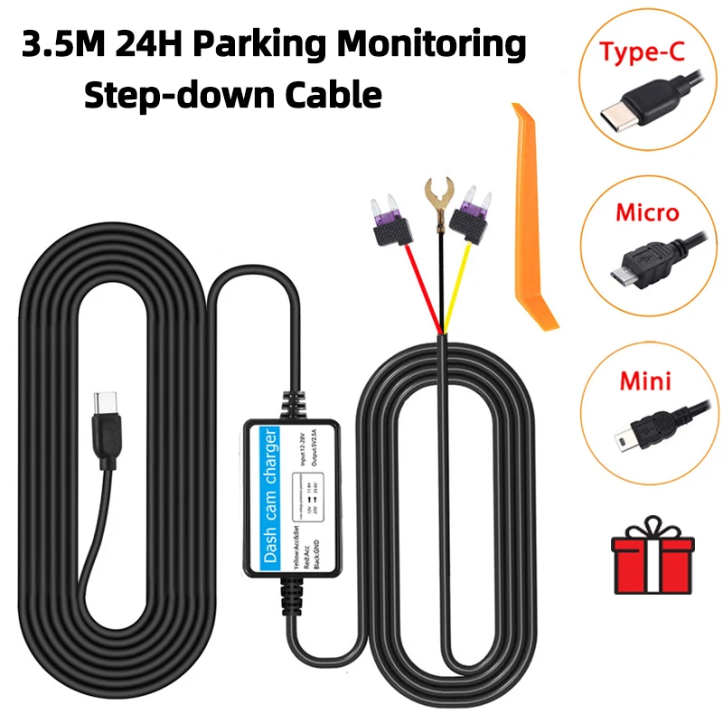 Car DVR Dashcam Camera Hardwire Kit 5V2.5A 12-30V Low Vol Protection Mini USB Port 24H Parking Monitoring for Car Accessories