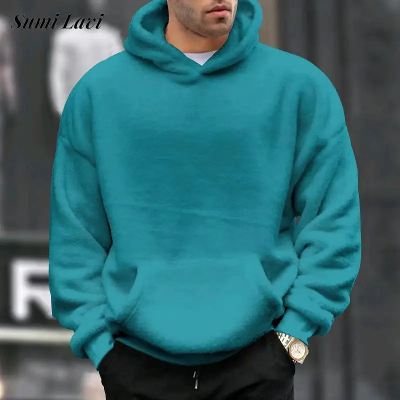 

Winter Warm Fleece Hooded Sweatshirt For Men Casual Solid Color Long Sleeve Hoodie Autumn Fashion Mens Clothing Leisure Hoodies