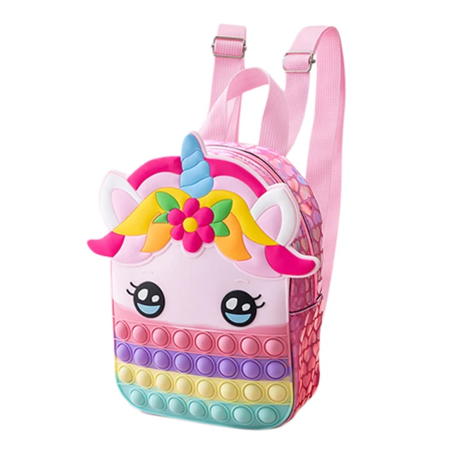 Pop Kawaii Unicorn Backpacks Kids Fidget Toys Anti Stress Shining Bags Children Stress Relif Squishy Push Bubble Squeeze Toy 2