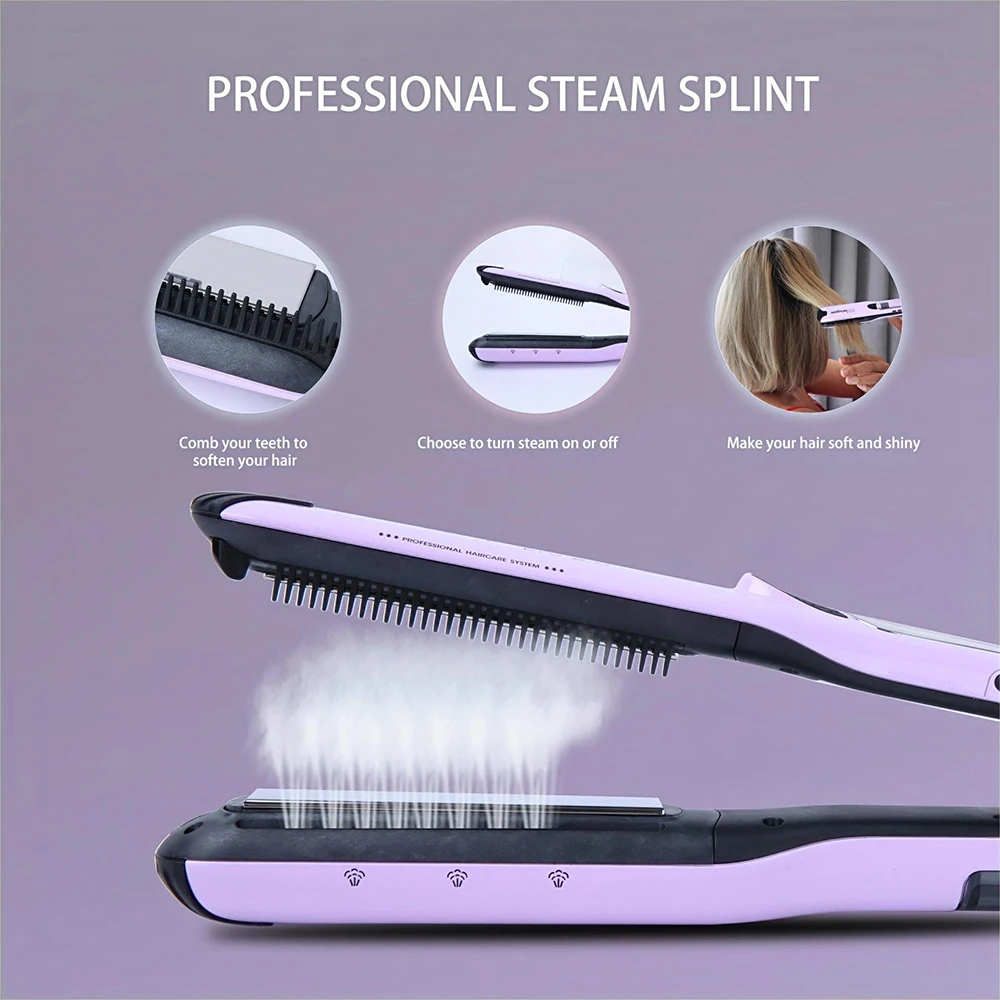 Steam Straightening Iron Heating Hot Hair Combs Titanium Curling Iron Steam Flat Iron Hair Wide Plates Tools Hair Straightener 4