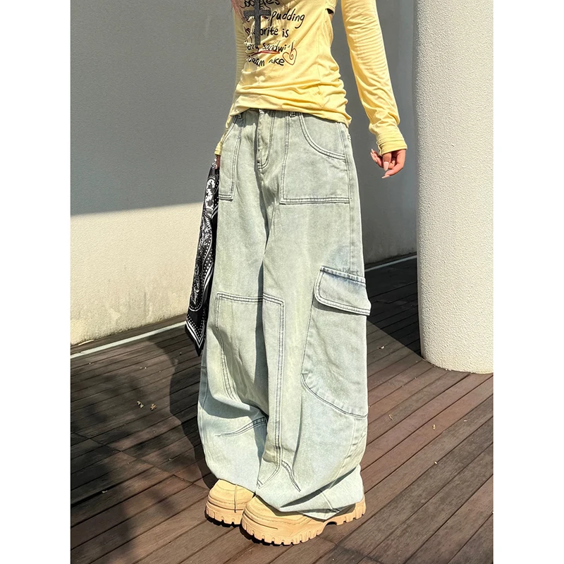 YIBASHU Women Black Gothic Emo Y2k Jeans Japandi Style Vintage Oversize Wide Jean Pants Harajuku Baggy Denim Trousers Clothes 2