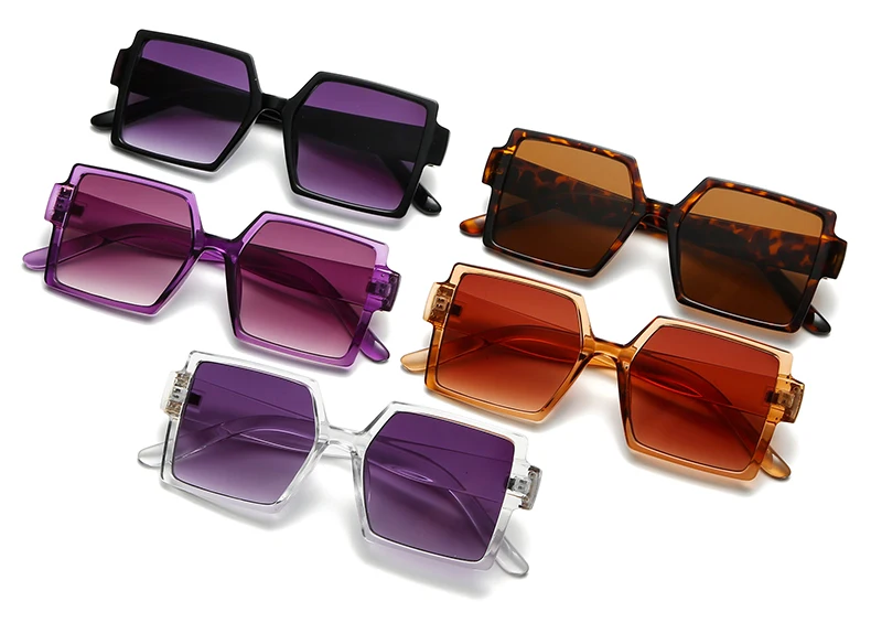 Schutzbrille 1/2 Stück Vintage Großer Rahmen Quadratische Sonnenbrille Damen Übergroße Sonnenbrille Mode Bunte Farbverlaufsbrille – Detail 18