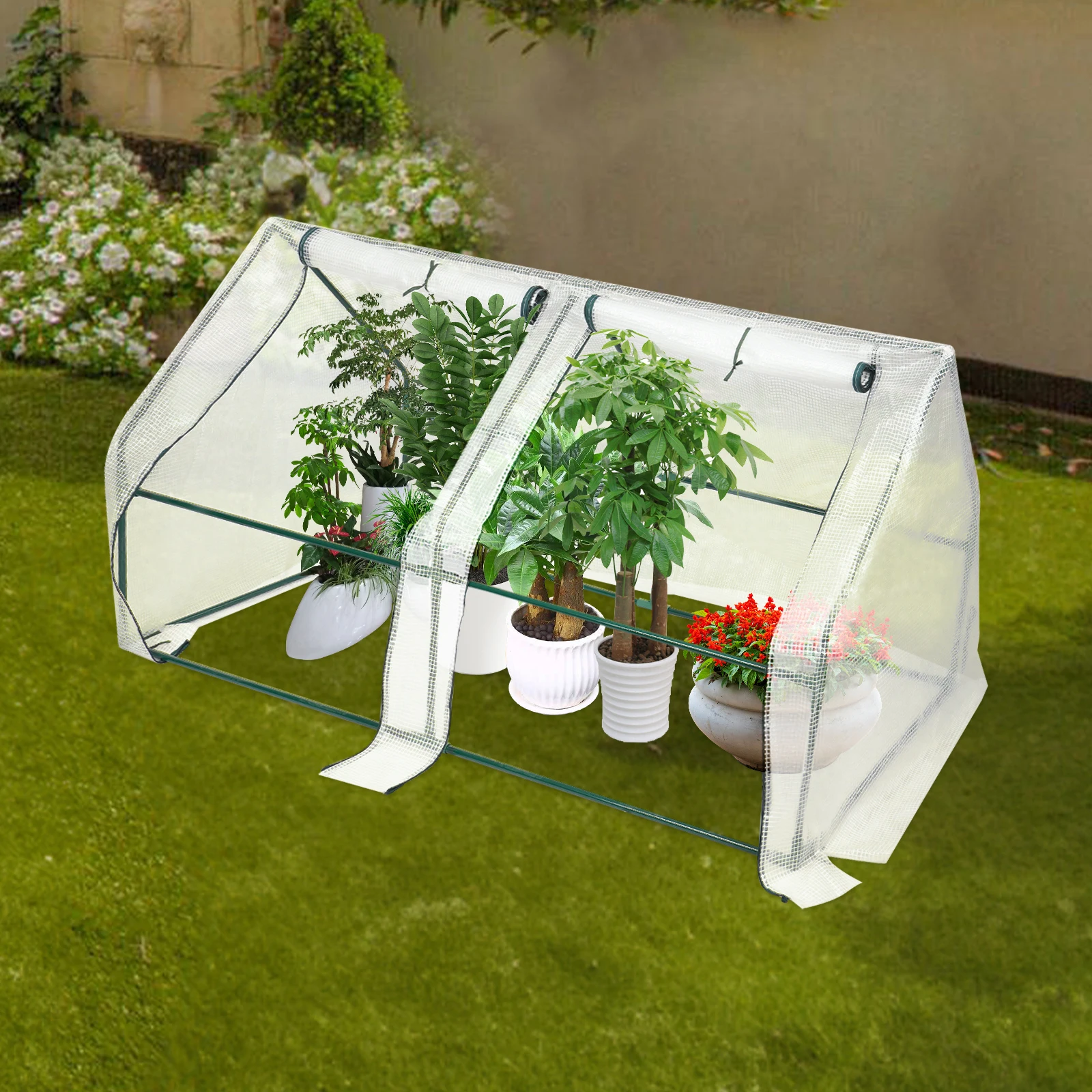 Mini-Gewächshaus | 180*90*90cm Garten-Pflanzen-Wärmehaus mit Aufrolltüren | Metallrahmen-Pflanzkasten für Blumen und Pflanzen im Freien – Detail 3