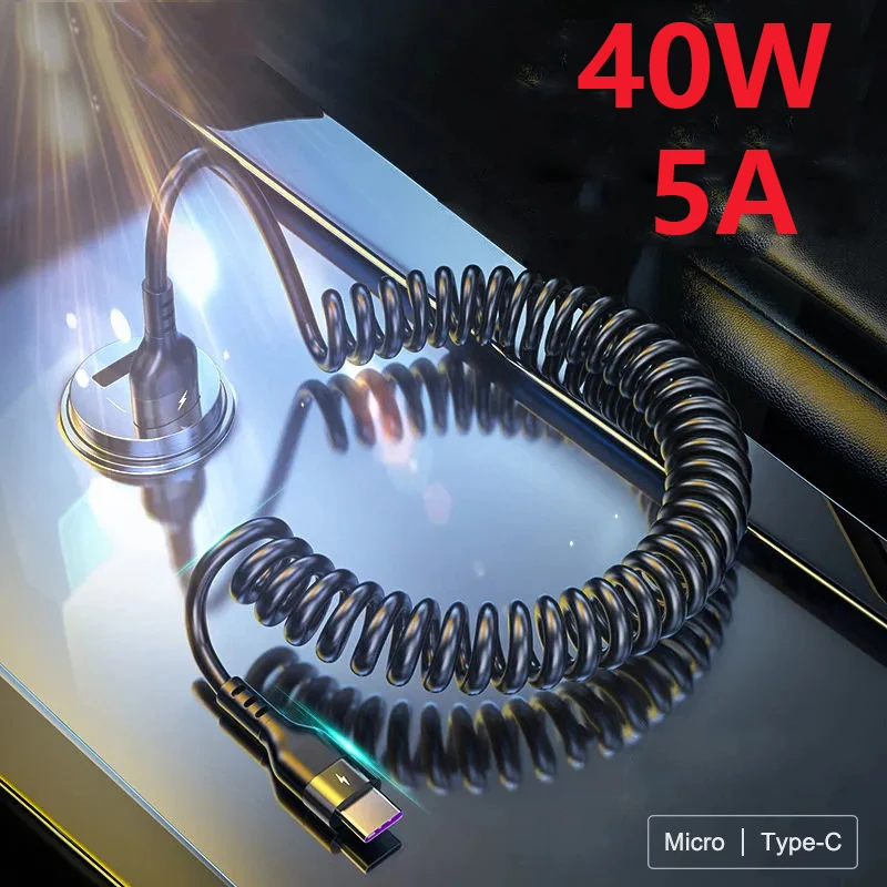Кабель usb-c Micro USB, для Samsung, Xiaomi, huawei, 40 Вт, 5 А, спиральный, для быстрой зарядки, 3 А
