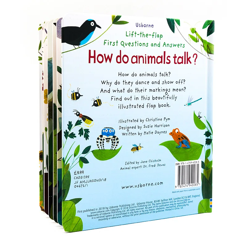 

Вопросы и ответы от Usborne «как разговаривать с животными», для детей в возрасте 3, 4, 5, 6 лет, книга с картинками из пользующихся спросом на английском языке, 9781474940085