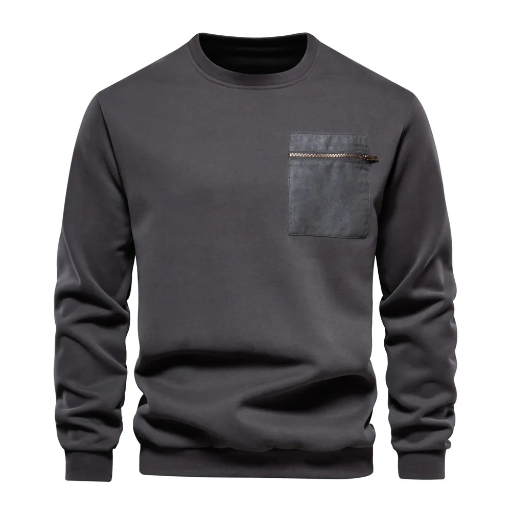 New Autumn High Quality Loose Cotton Sweatshirts for Men Zipper Pocket Mens Sweatshirts Casual Sport Men's Clothing Pullover Men