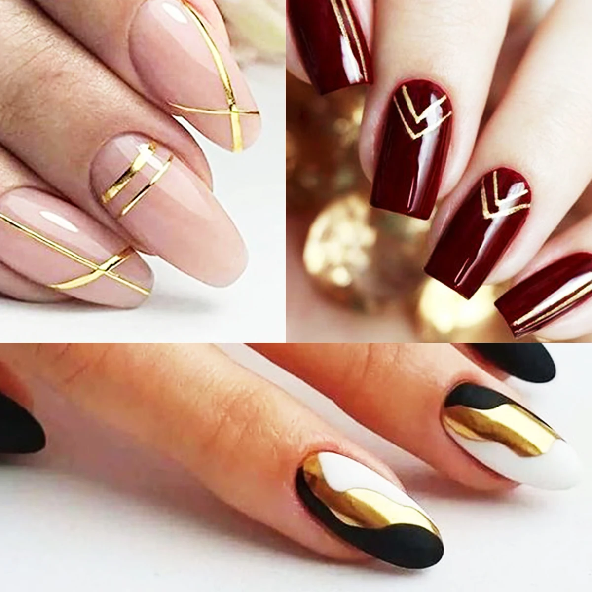 Metal Gold Nail Marker Pen Painting Drawing Graffiti Waterproof Pencil Lines Tool Abstract Wave Stripe Brush