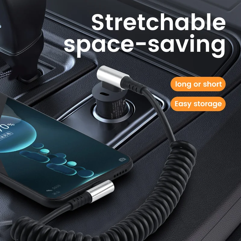 OLAF 6A USB Type C Data Cable 90° Elbow Car USB Spring PD Fast Charging Cable for iPhone 15 Sumsung Xiaomi POCO Huawei Honor LG BEST SELLERS