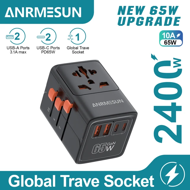 65W/45W/25W GaN Universal Travel Adapter with 2 USB