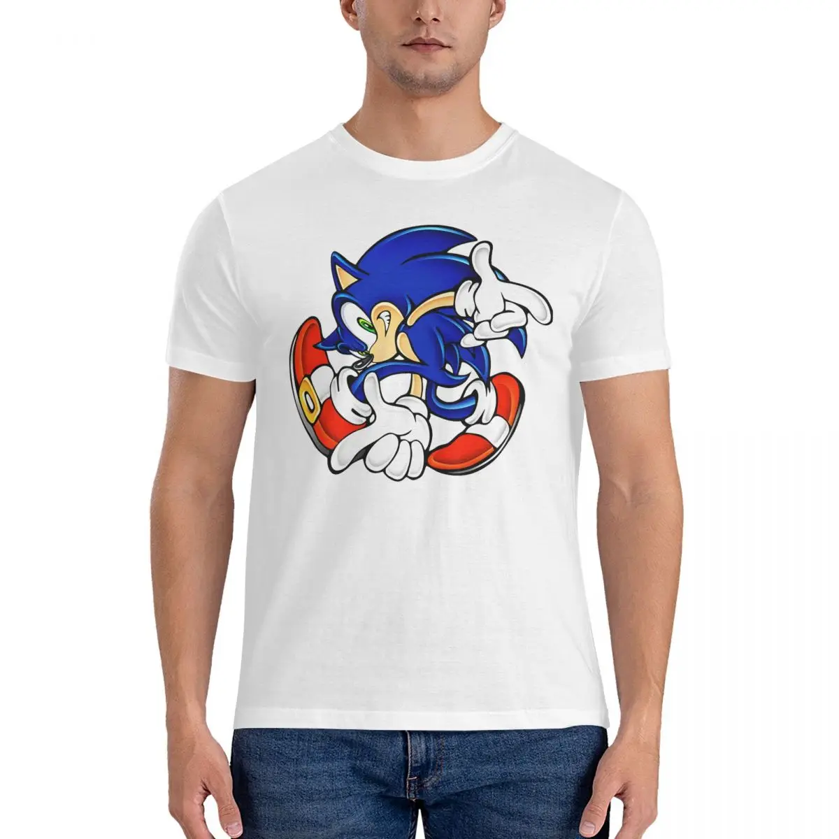 thumbnail image 1 of Camisetas GAME para hombre, de algodón puro, estilo hipster, con cuello redondo, de Sonic, de manga corta, regalo de cumpleaños, 1 of 4