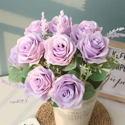 Elegant Rose Bouquet: Artificial Floral Arrangement for Weddings, Parties, and Home Decor (Purple)