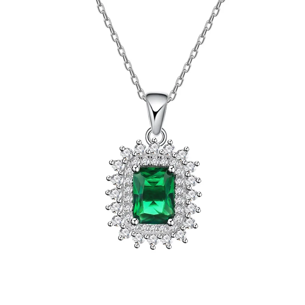 

New Models S925 Pure Silver Necklace Women's Sun Lace Set Synthetic Emerald Pendant Small and Versatile, Minimalist Fashion