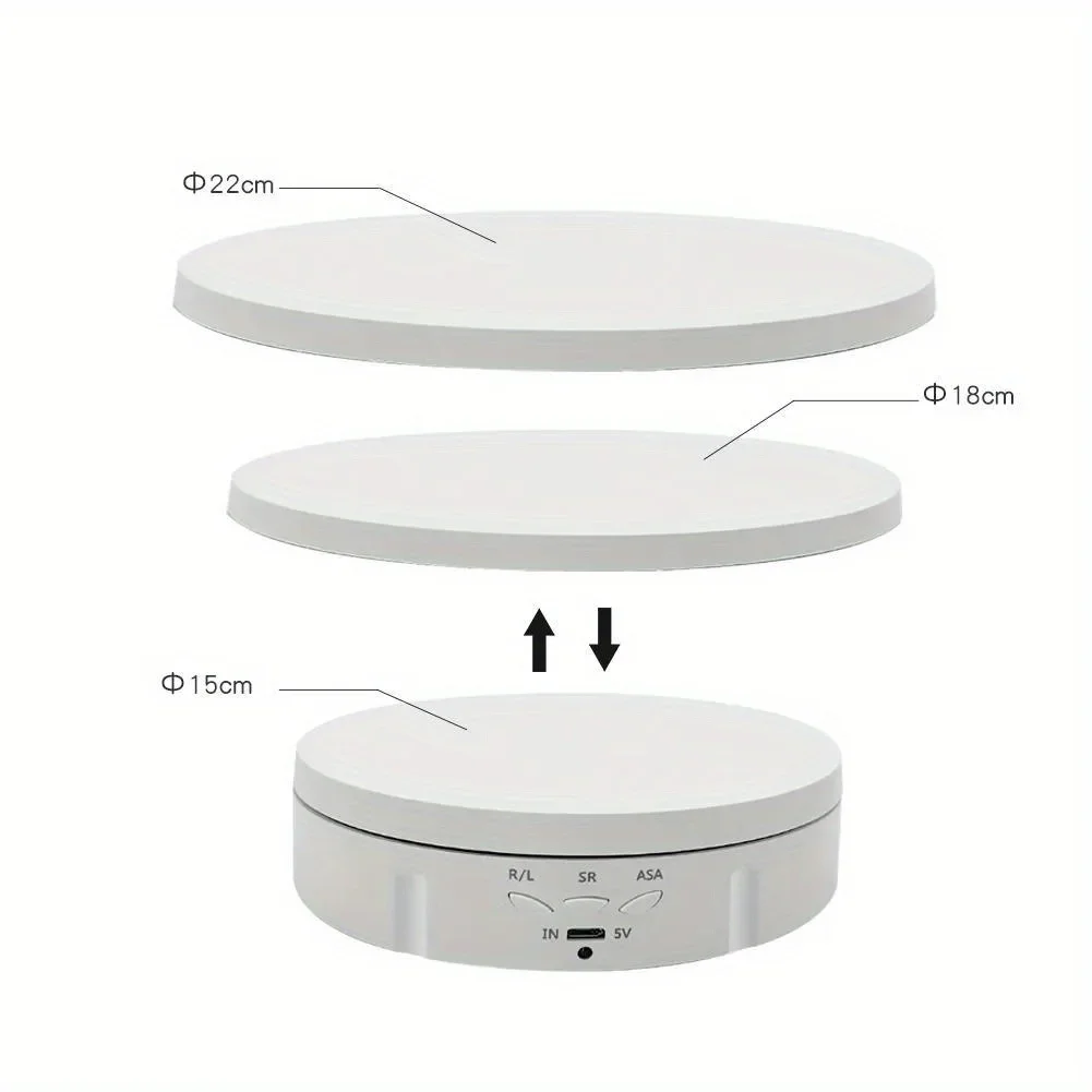 3단 속도 조절 전동 회전 시각화 장치 360 °   턴테이블 조절식 USB 충전 디스플레이 스탠드 (비디오 촬영 소품, 보석, 신발용)