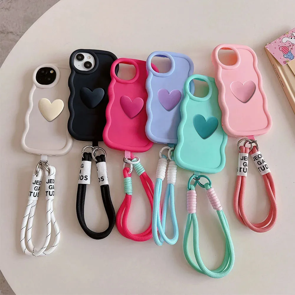 Love Heart Candy Wavy Silicone Soft Case with Hanging Rope