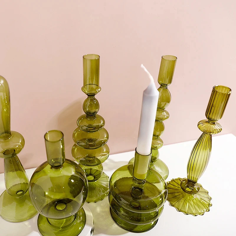 Candle holders dark green conical glass candle holder wedding table decoration