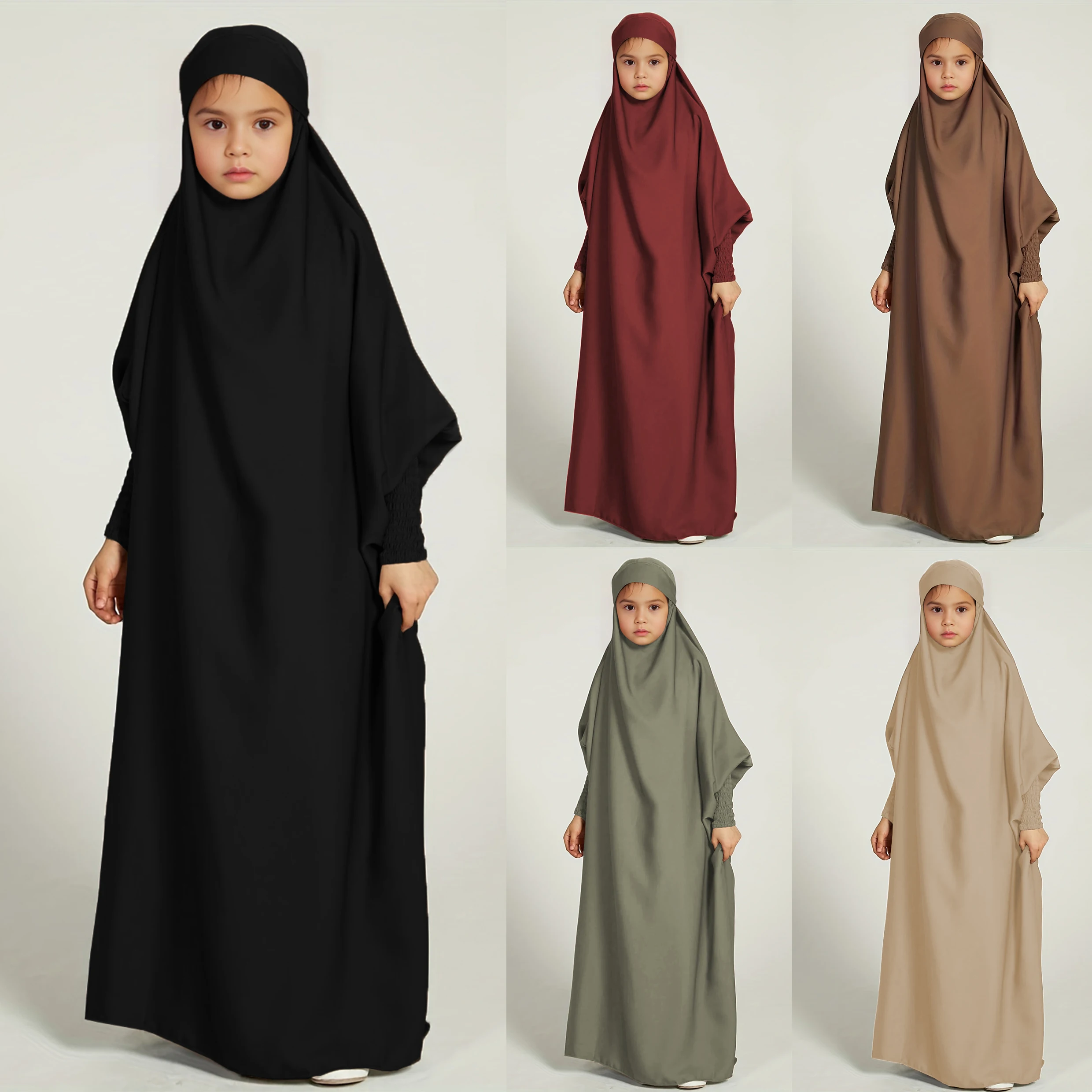 Ramadan  Muslim kids Girls Abaya Solid Long Kaftan abaya enfant Robe Dress Kids Clothes For Gift donsignet muslim dress muslim fashion abaya dubai appliques solid plus size elegant woman abaya trumpet sleeve long dress abaya