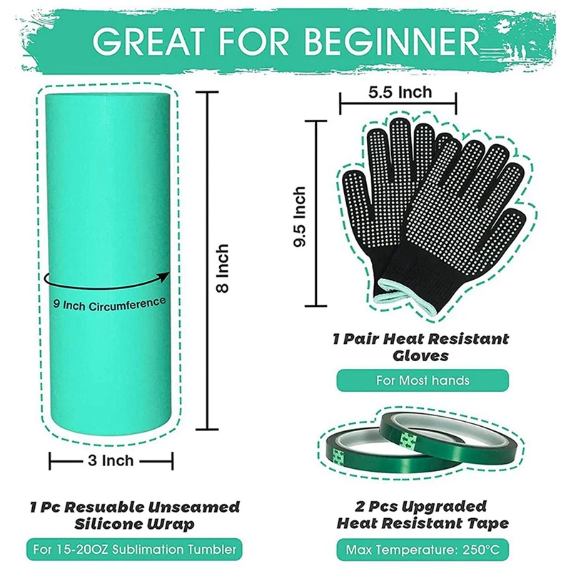 2X Silicone Sleeve For Sublimation, Seamless Heat-Resistant Silicone Sleeves Bands With Transfer Tapes