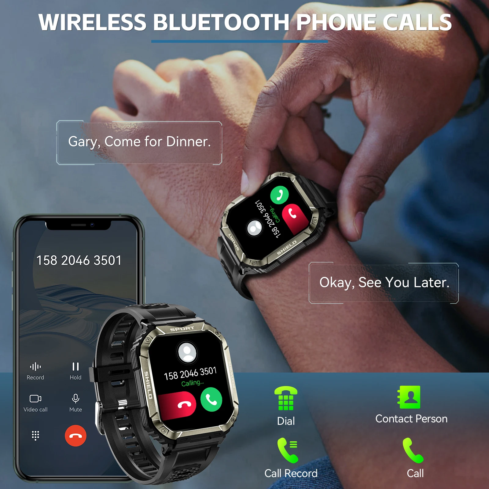 EIGIIS 2025 Smart Watch for Men Big Screen Heart Rate Monitor Sleep Tracker Calorie Bluetooth Call Pedometer Rugged Smartwatch 2