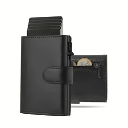 Sleek Pop - Up Wallet with Coin Compartment and RFID Protection (Plain Black)