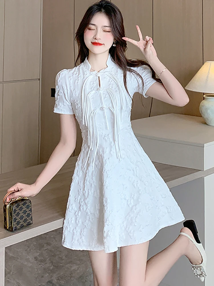 Women Fashion Jacquard Chic Bow Tassel Y2k Dress Summer Short Sleeve  Elegant Short Dress 2023 Korean Vintage Luxury Party Dress - AliExpress