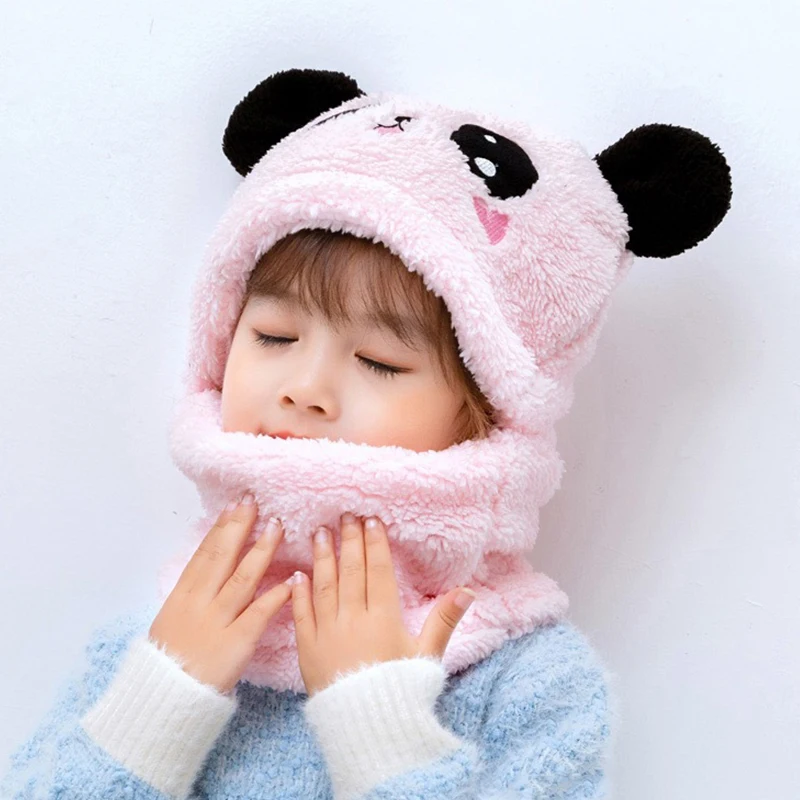 Children Hood Scarf Fleece Thicken Hat Winter Kids Boys Girls Full Cover Earflap Cute Warm caps kids caps