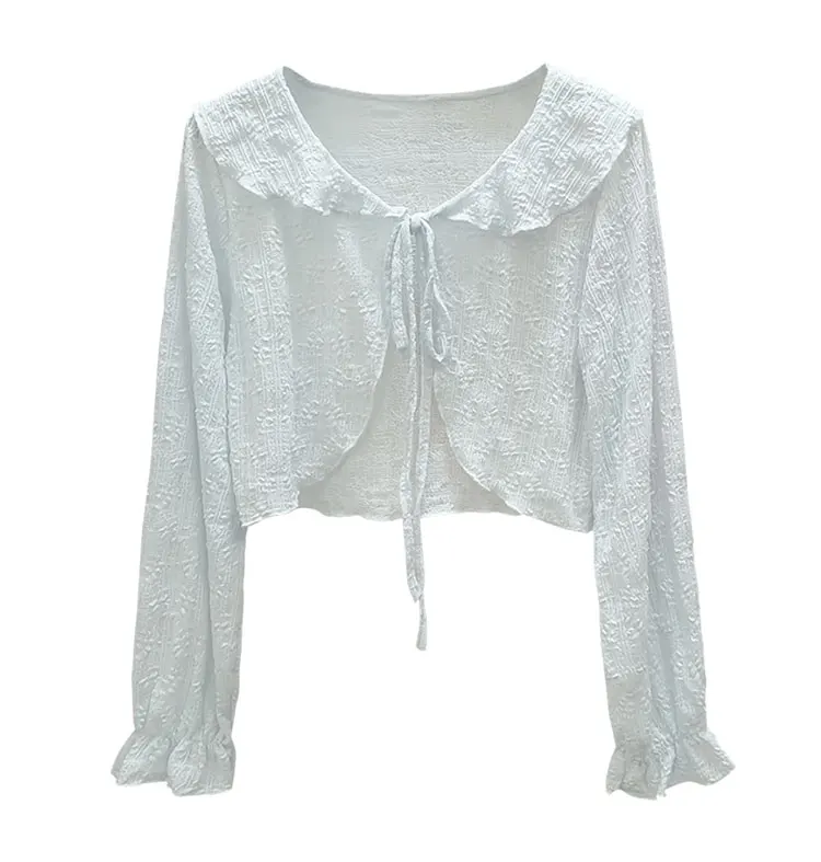 11545 blue ruffle strap cardigan