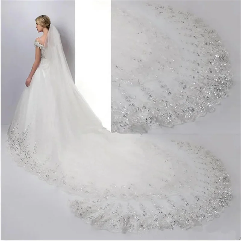 Wedding veil White Ivory Cathedral Wedding Veils Long Lace Edge Bridal Veil with Comb Accessories Bride Veu