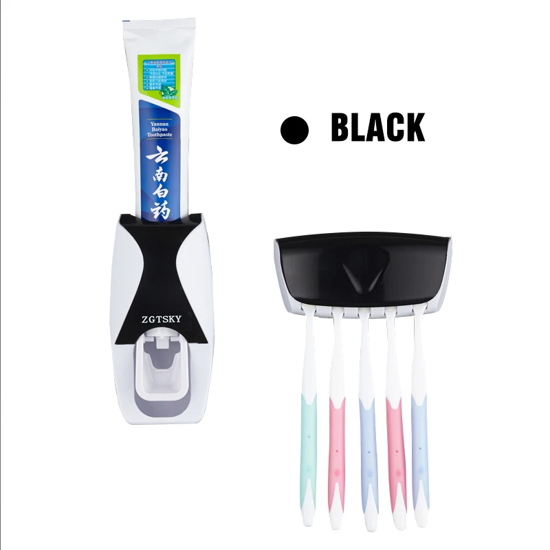 2PCS Automatic Toothpaste Dispenser Dust-proof Toothbrush Holder Wall Mount Bathroom Accessories Set Squeezer 6