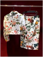 Svoryxiu Designer Fashion Elegant Gorgeous Print Skirt Suit Women’s Turn-down Collar Button Shirt + Package Buttocks Half Skirt 1