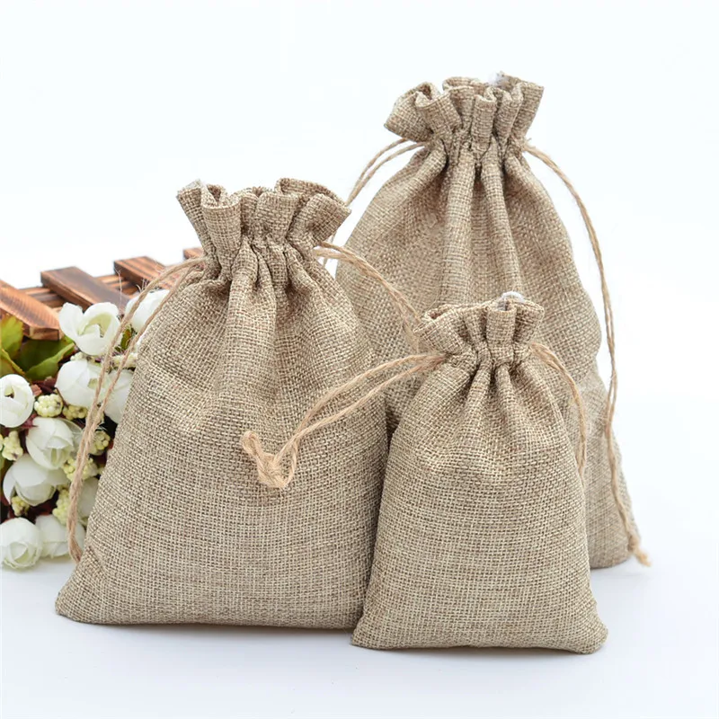Vintage Retro Drawstring Jute Burlap Gift Bags Christmas Halloween Wedding Birthday Party Festival Supplies Candy Chocolate