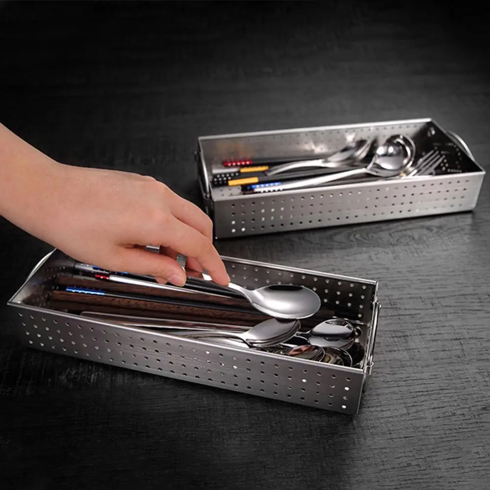 Fork Storage Frame Hollow Out Quick Drainage Metal Stainless Wire Tableware Storage Box Washable Cutlery Basket