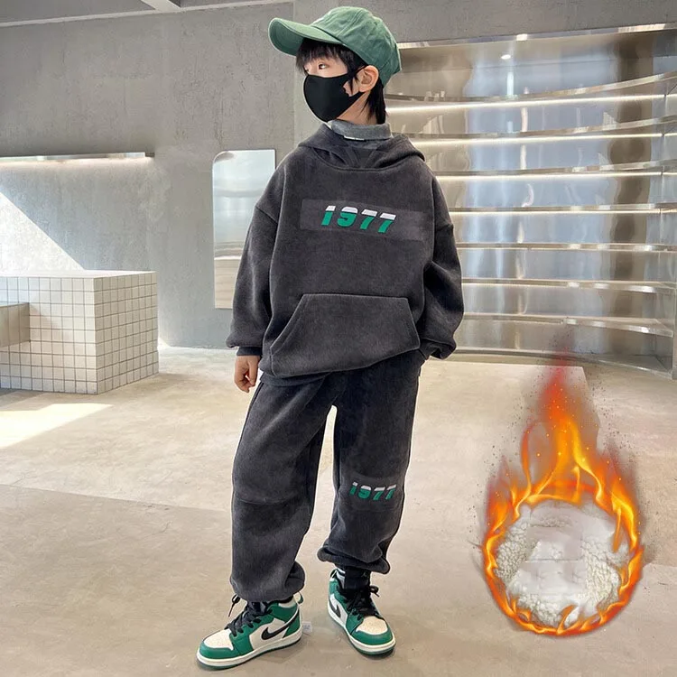 

Утепленный спортивный костюм для мальчиков, корейский стиль, толстовка с капюшоном и спортивные штаны для начальной школы, комплект для тренировок 5-14 лет, весна-осень