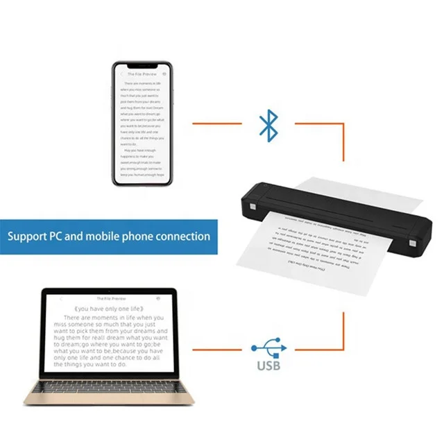 MT800 8인치 모바일 미니 A4 USB 휴대용 열전사 프린터 문서 PDF 종이 인쇄기 사무실 비즈니스용
