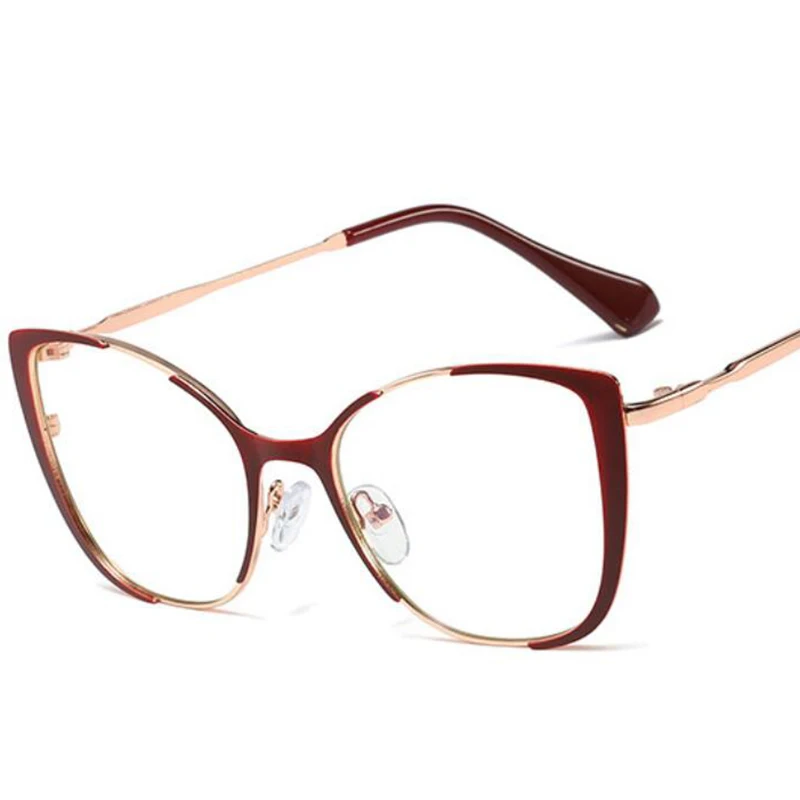 Anti Blue Light Reading Glasses For Women Big Luxury Prescription Metal Frame Red Cat Eye Female Eyeglasses Diopters +1.75 +2.25 3